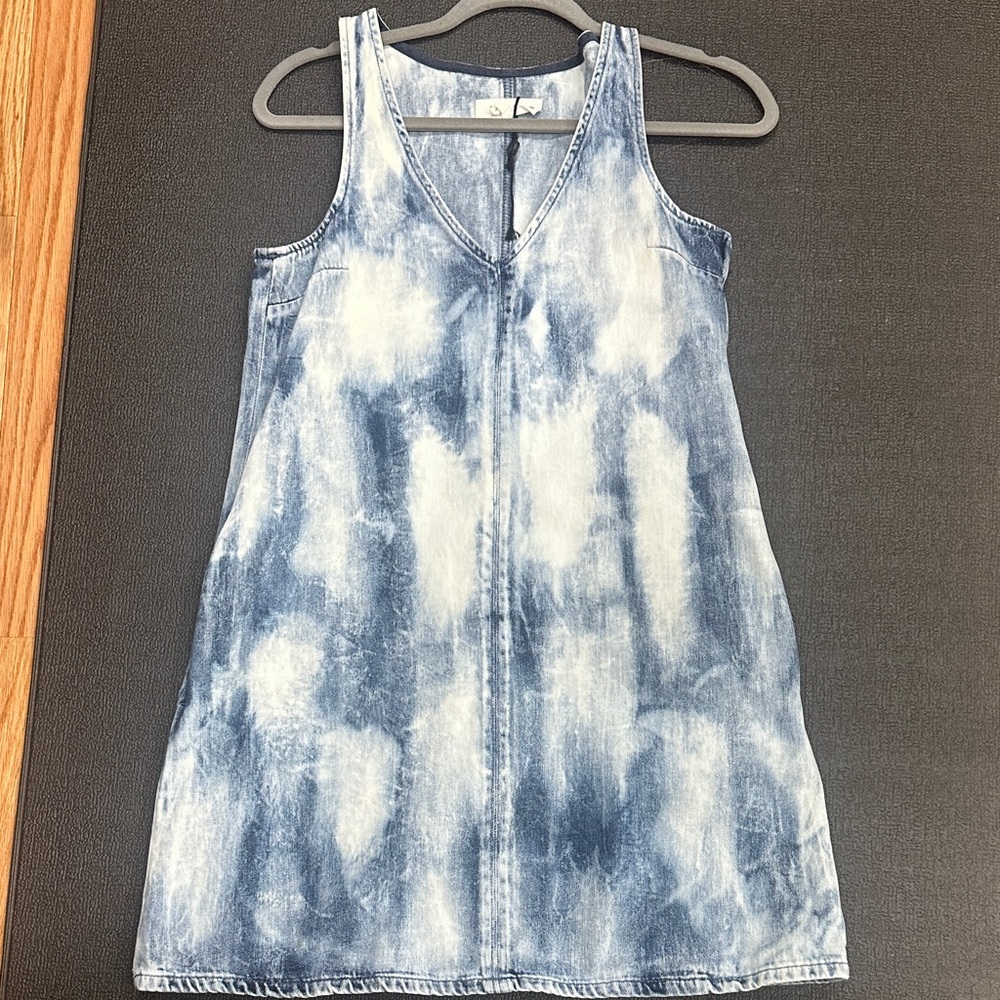 rag & bone Blue and White Tie-Dye Denim Midi Dress